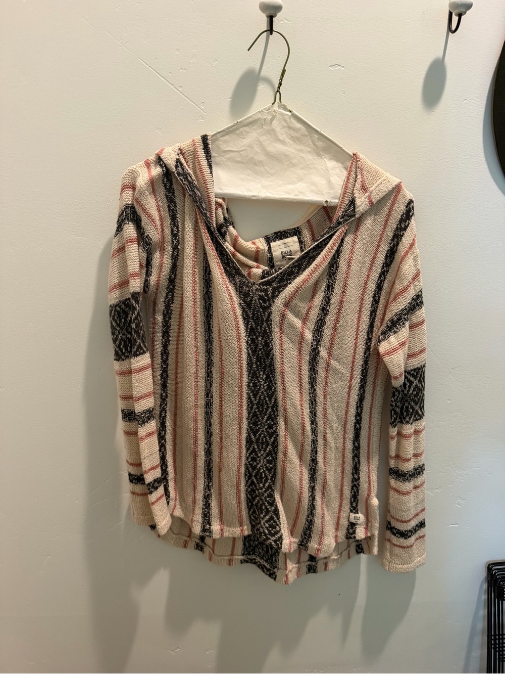 Billabong Striped Hooded Sweater in Cream, Black & Blush